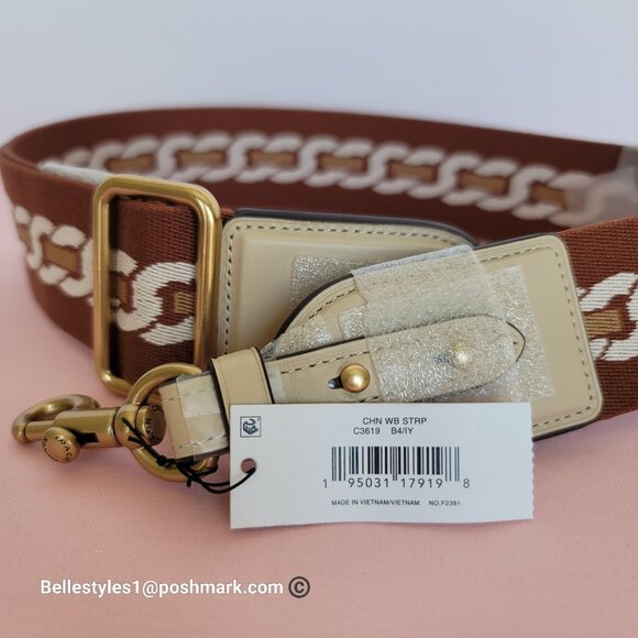 COACH Webbing Strap With Chain Stripe Print and Glovetanned Leather-Ivory multi⭐ - Picture 15 of 15